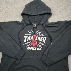 Vintage Thrasher Radio Hoodie Men Large Black Graphic Pullover Skater Streetwear